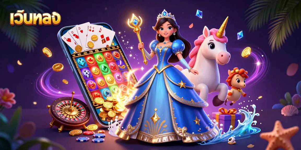 Experience the excitement of เว็บตรง casinos with vibrant gaming elements and enchanting visuals in this illustration.