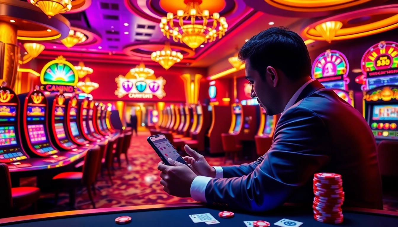 Experience the thrill of ph365 register with an exciting casino scene featuring vibrant slot machines and poker chips.