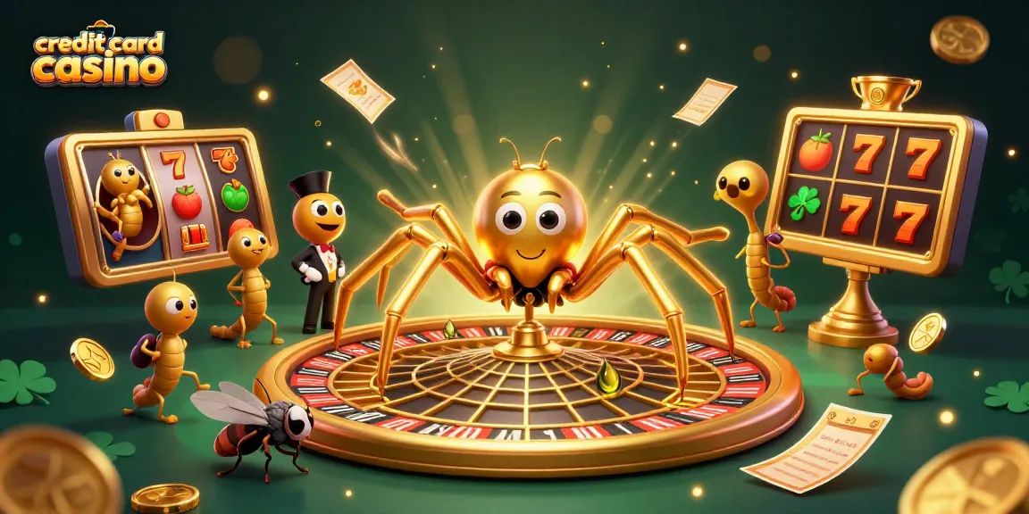 Engage with a thrilling credit card casino experience represented by a golden spider spinning a roulette web.