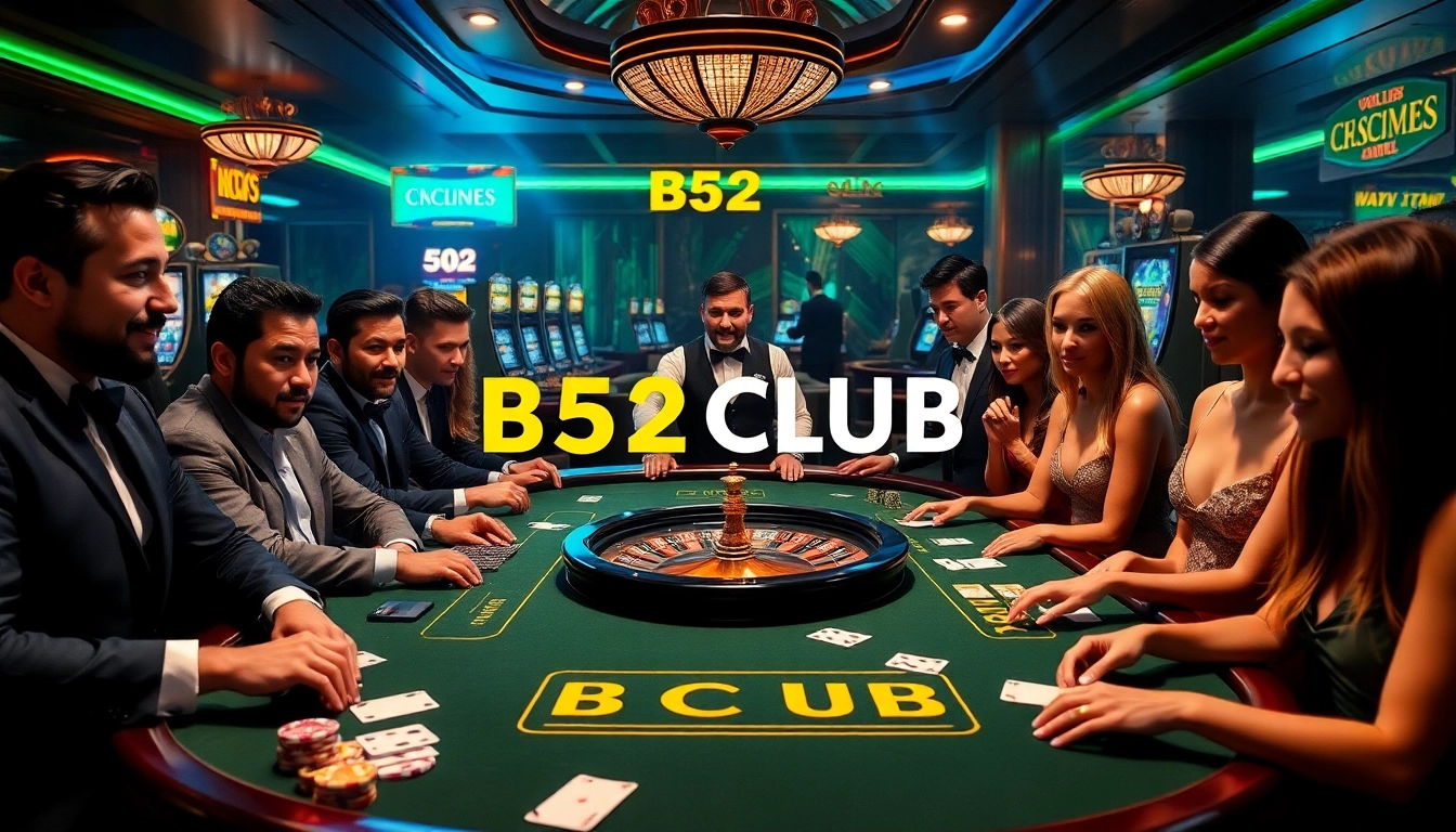 B52CLUB players enjoying a thrilling casino game at an elegant table.