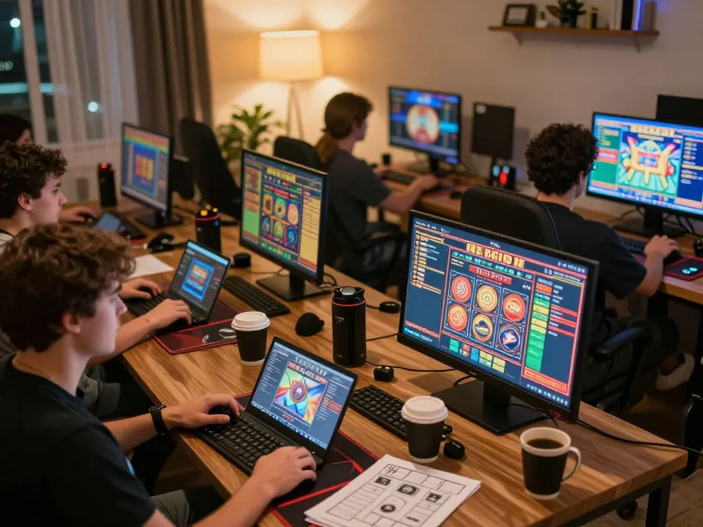 Players enjoying nk88 slots on personal devices in a cozy home setting, showcasing a vibrant gaming experience.