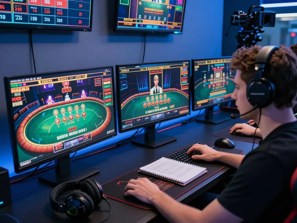Engaging online gaming scene showcasing Bsport strategies with live casino games on multiple screens.