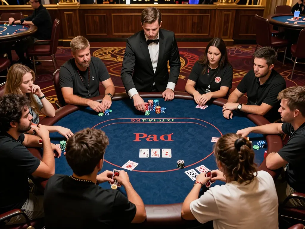 Players engage in a high-stakes poker game at nhà cái goal123, showcasing intense strategy and competitive atmosphere.