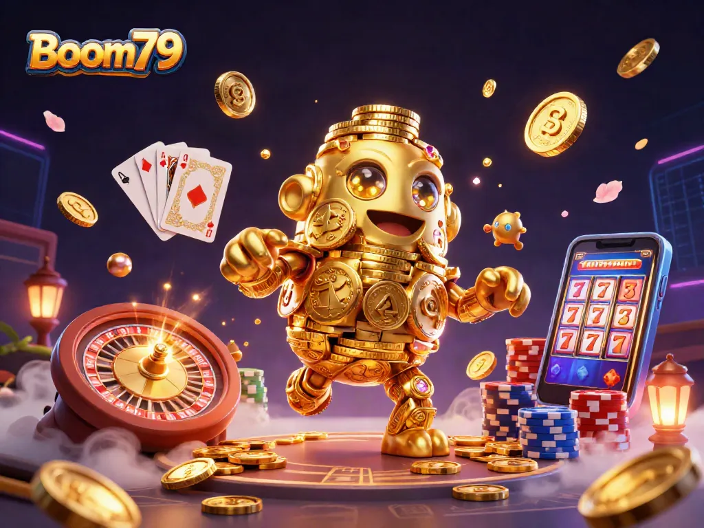 Experience Boom79 with a vibrant 3D scene showcasing casino action and dynamic game elements.