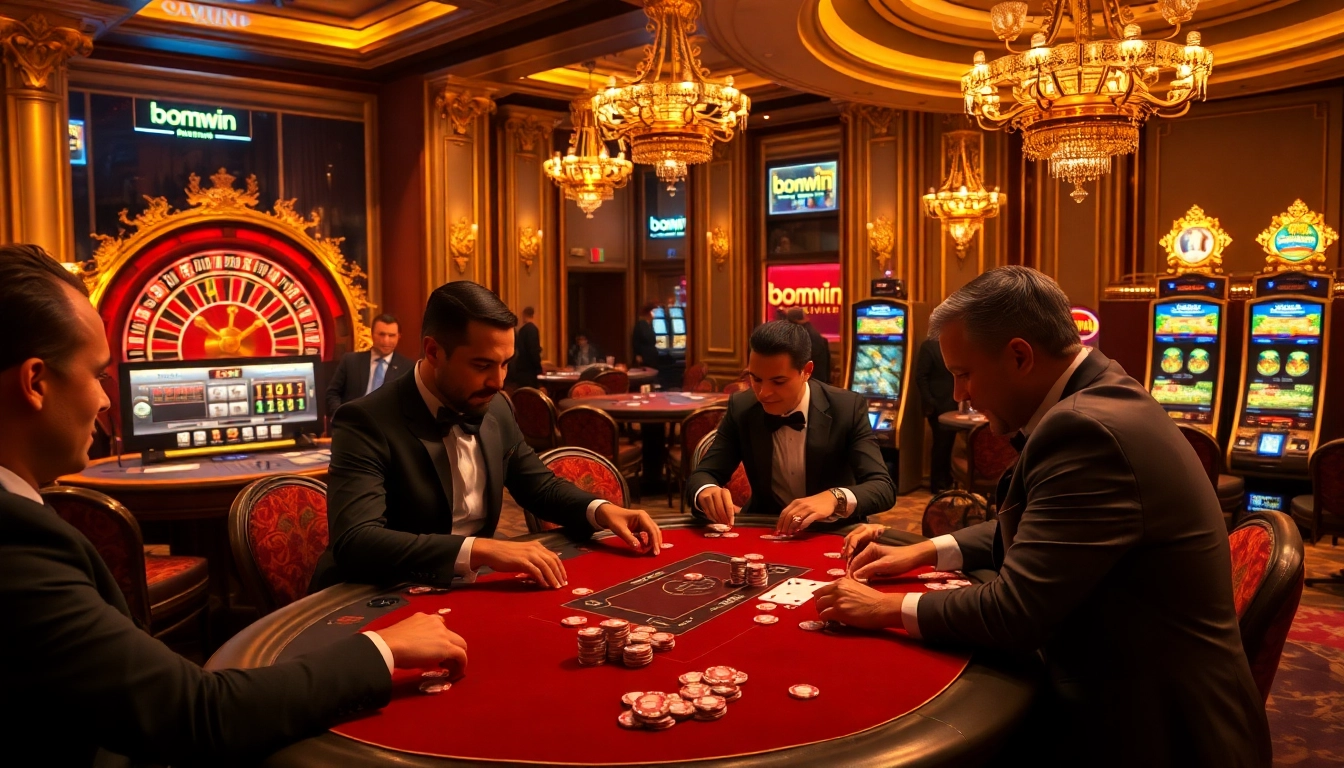 Experience exhilarating gameplay at bomwin's high-stakes casino tables under luxurious lighting.