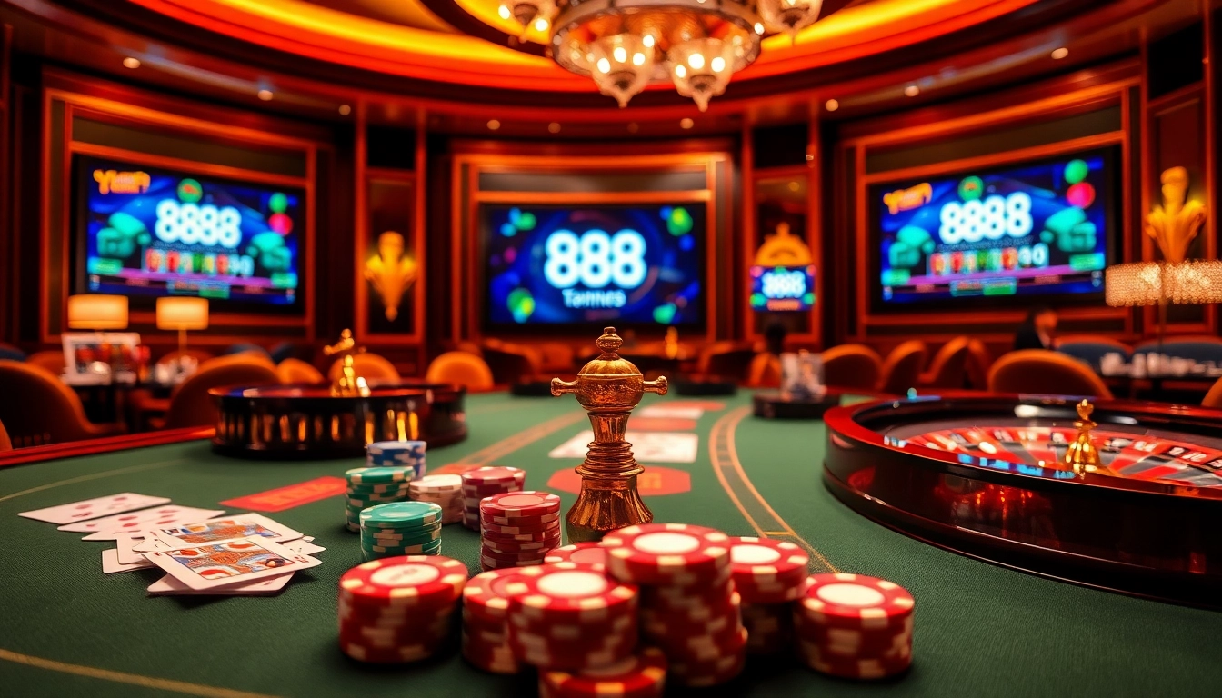 Experience the luxury of gambling at Trang chủ 888NEW with vibrant casino elements.