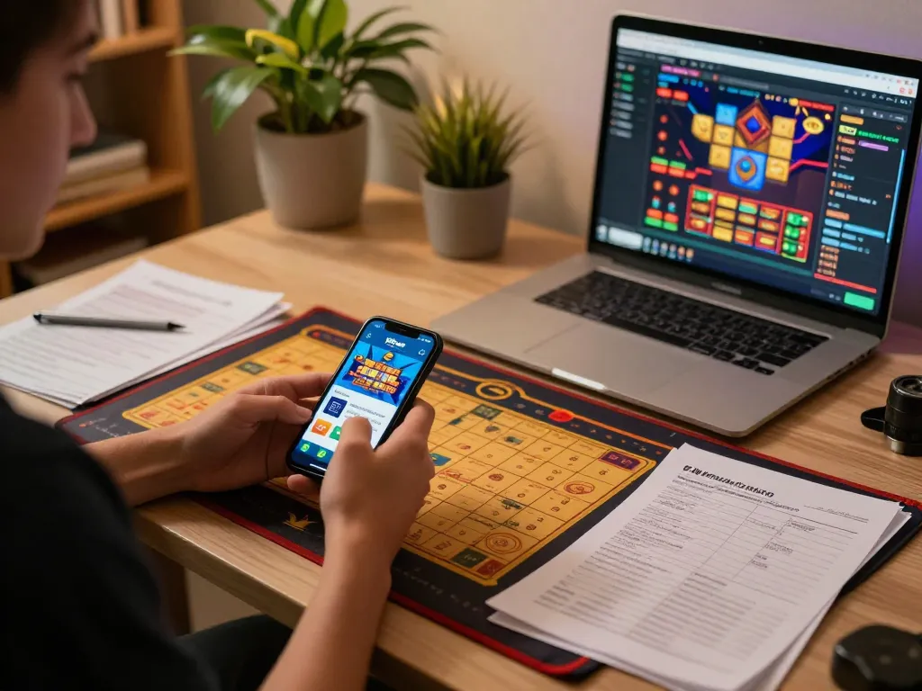 Player strategizing on the 789win app while enjoying online gambling at home.