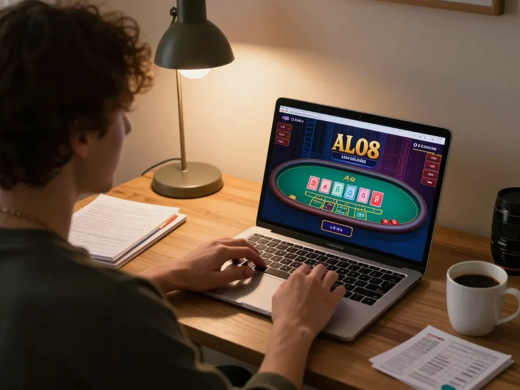 Engaging ALO8 Live online blackjack gameplay with warm home atmosphere.
