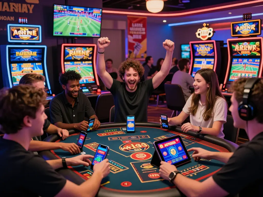 Engaging scene of players enjoying AF88 VIP gaming experience with excitement at a casino table.