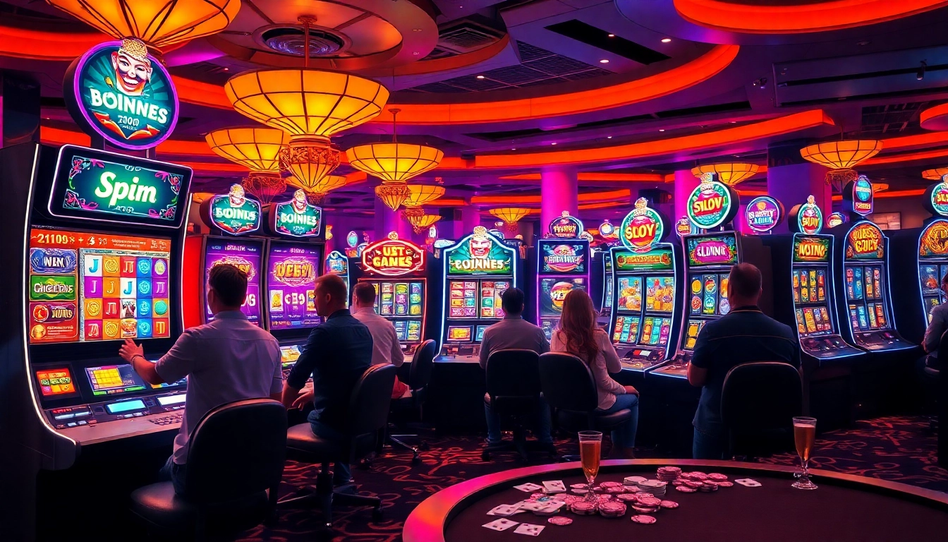 Players winning on slot machines in a vibrant, luxurious casino environment.