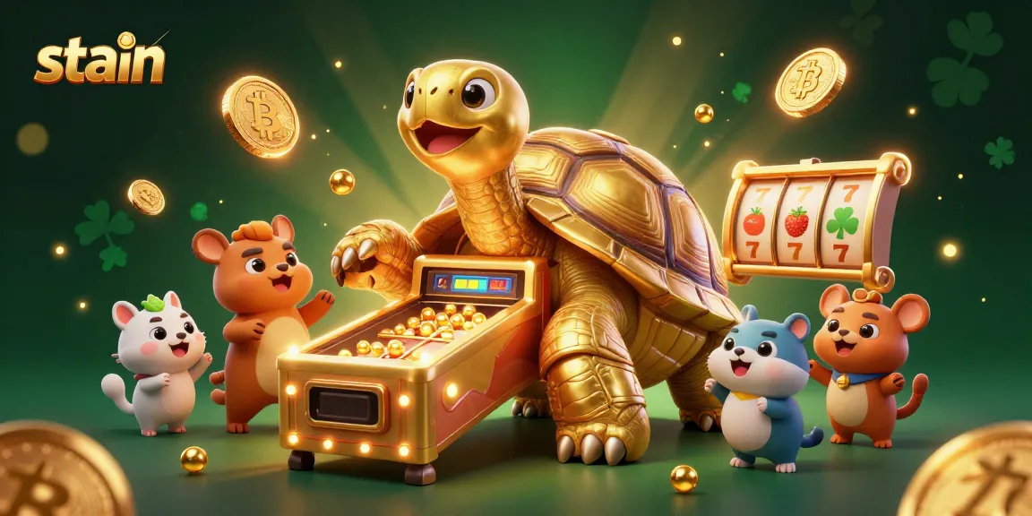 Experience the thrill of winning with the stain-themed golden tortoise casino scene!