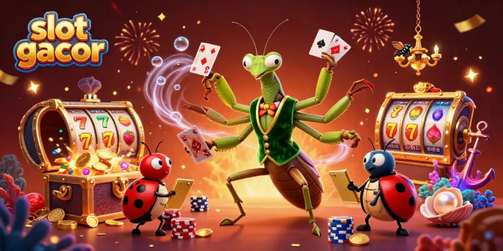 Experience immersive play with slot gacor in a vibrant casino scene featuring colorful characters and dynamic elements.