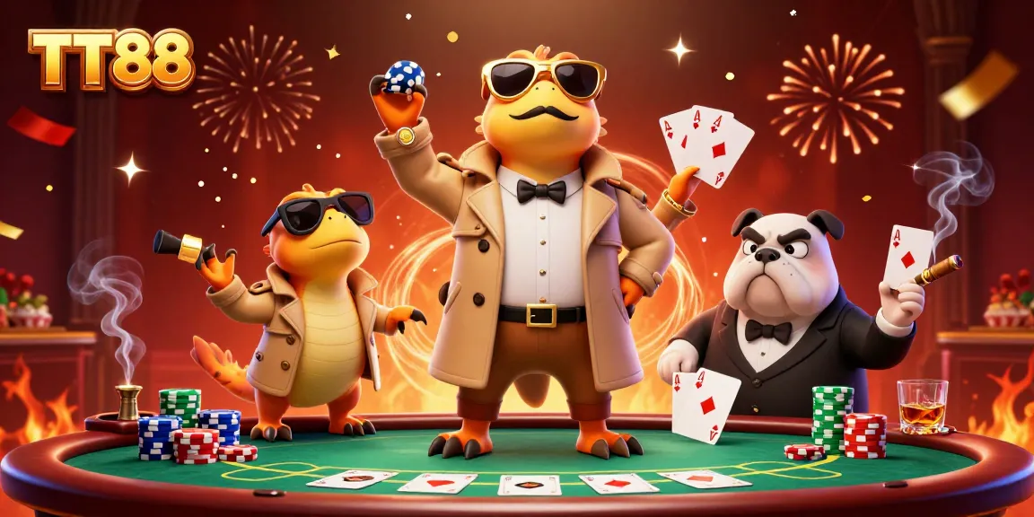 Experience TT88 excitement with three raptors in disguise amidst a lively casino scene.