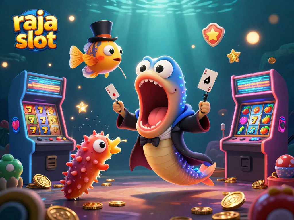Join the raja slot adventure with our vibrant underwater casino scene featuring engaging characters.