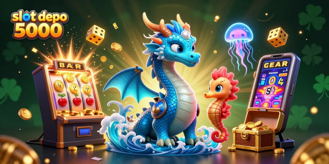 Experience the thrill of slot depo 5000 as a water dragon and seahorse knight celebrate a jackpot!