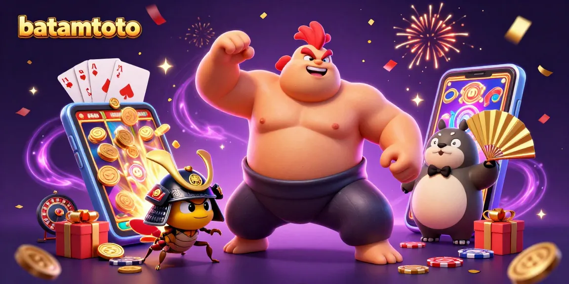 Experience thrilling wins with batamtoto in this lively casino-themed illustration