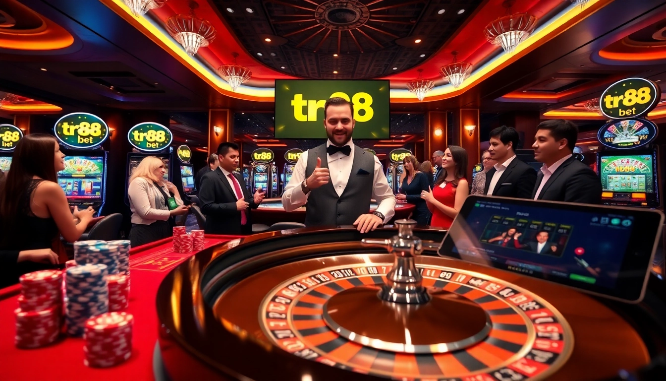 Experience thrilling moments at TR88 bet with players enjoying a luxurious casino atmosphere.
