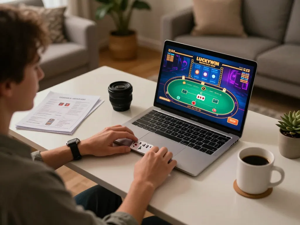 Experience dynamic poker gameplay with Luckywin in a cozy home setting, enhancing online gaming excitement.
