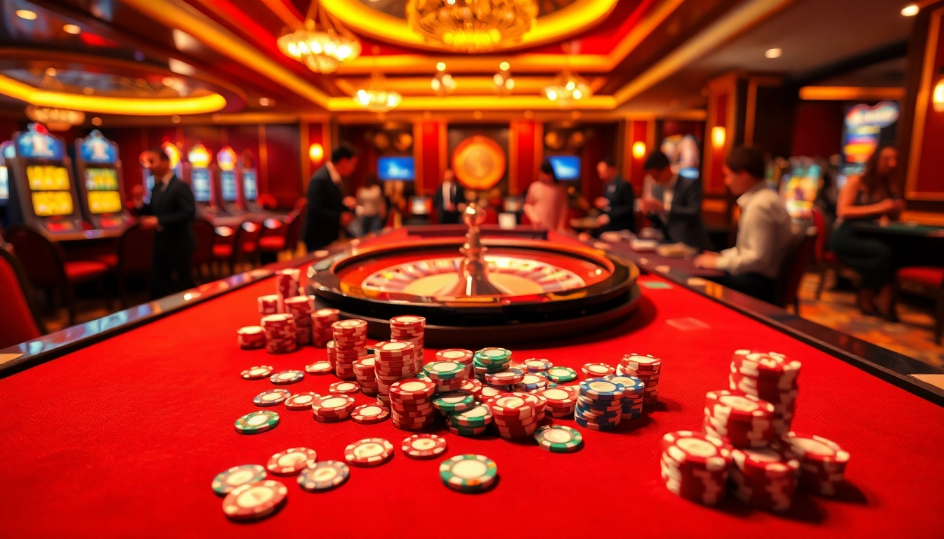 Exciting gaming scene at SA88 casino featuring vibrant tables, chips, and players in action.