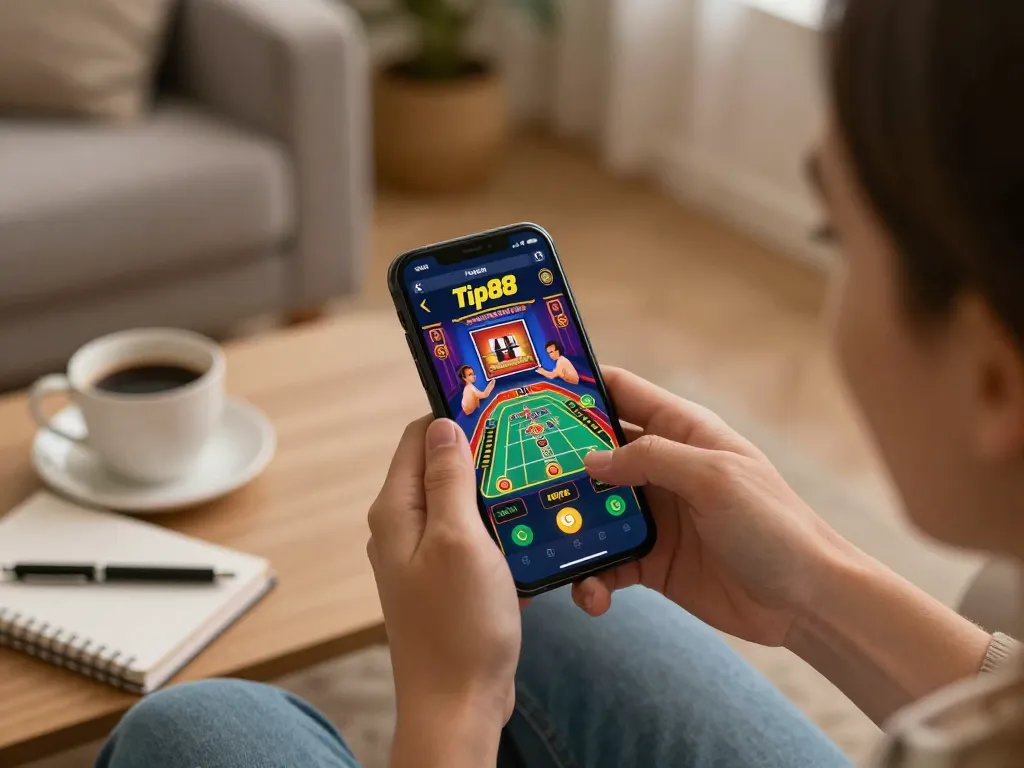 Player engaging with the Tip88 app, showcasing the dynamic online casino experience.