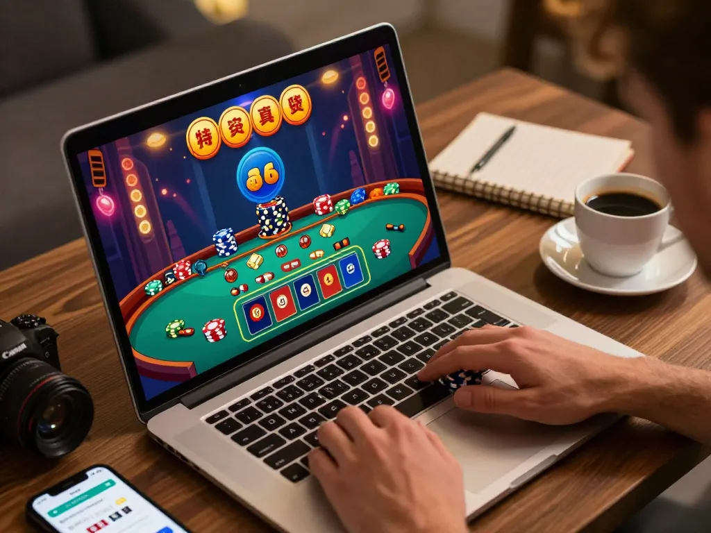 Experience seamless gameplay with medi-pharmacompany's online casino gaming setup featuring live dealer tables and betting chips.