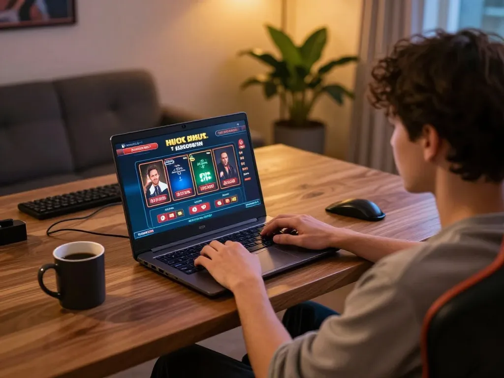 Engaging online gaming scene at https://kjc.events/ with player immersed in virtual casino experience.