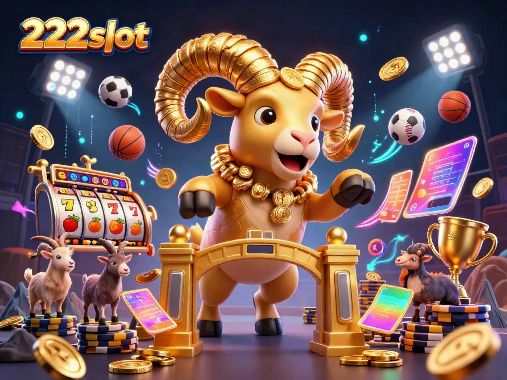 Wujudkan kesempatan menang di 222slot dengan ilustrasi kasino digital penuh warna dan dinamis.