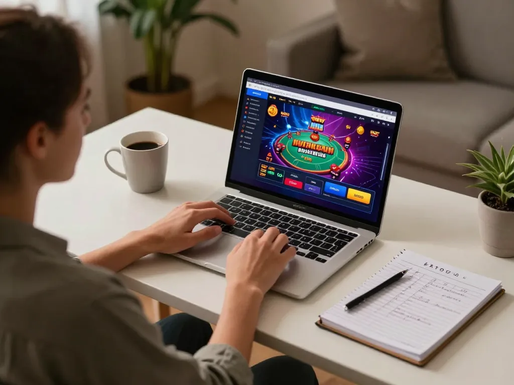Enjoying an online gaming session at home with Jun88's exciting casino games.