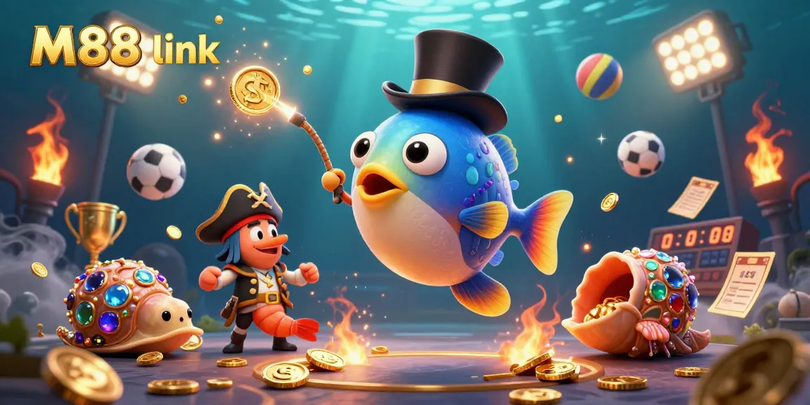 M88 link shows a vibrant underwater adventure with cartoon characters and engaging gambling elements.