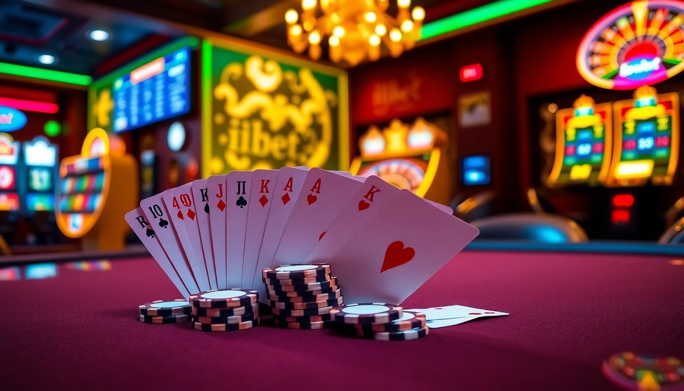 Players enjoying an exciting game at i9bet's luxurious poker table featuring vibrant chips and cards.