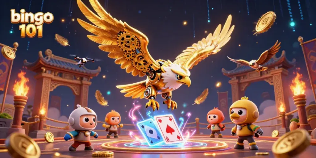 Experience the captivating world of bingo 101 with dynamic gaming elements in a vibrant 3D illustration.