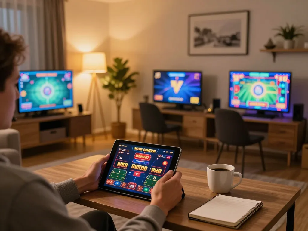 Enjoying live gameplay at Wild Sultan Casino on tablet in cozy home setting.