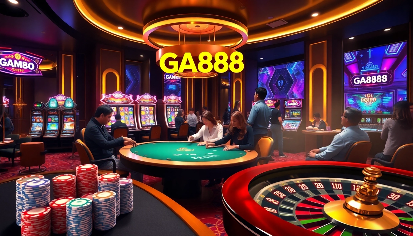 Engage in an exciting poker game at GA888's luxurious casino lounge.