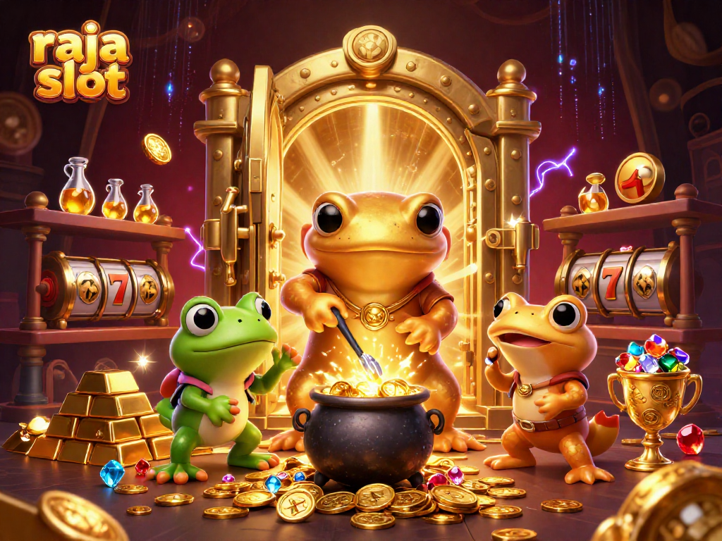 Engage with raja slot-themed action featuring alchemists amidst gold and slot machines.