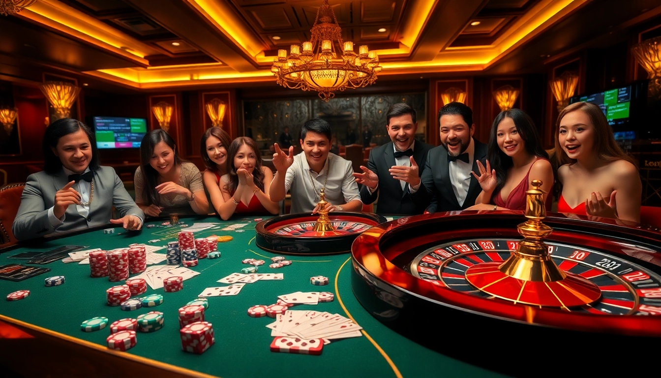Experience the thrill of online gambling at Nhà Cái DEBET with vibrant poker tables and spinning roulette wheels.