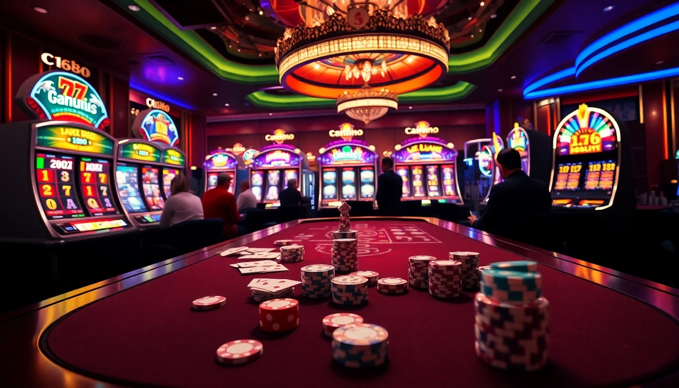 C168 casino scene showcasing players enjoying games with vibrant slot machines and engaging table games.