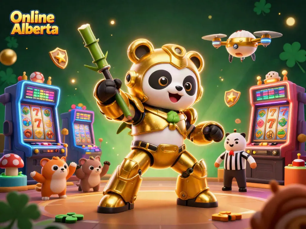 Join the excitement at Online Casino Alberta with this vibrant 3D illustration showcasing thrilling slot games and dynamic gameplay.