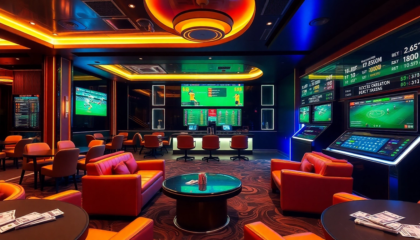 Situs Judi Bola Terpercaya ambiance with luxurious betting features and live scores display.