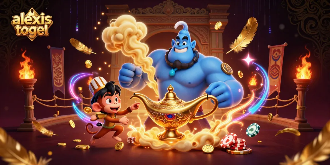 Mainkan permainan menakjubkan di alexistogel dengan genie dan koin emas yang mengelilingi.