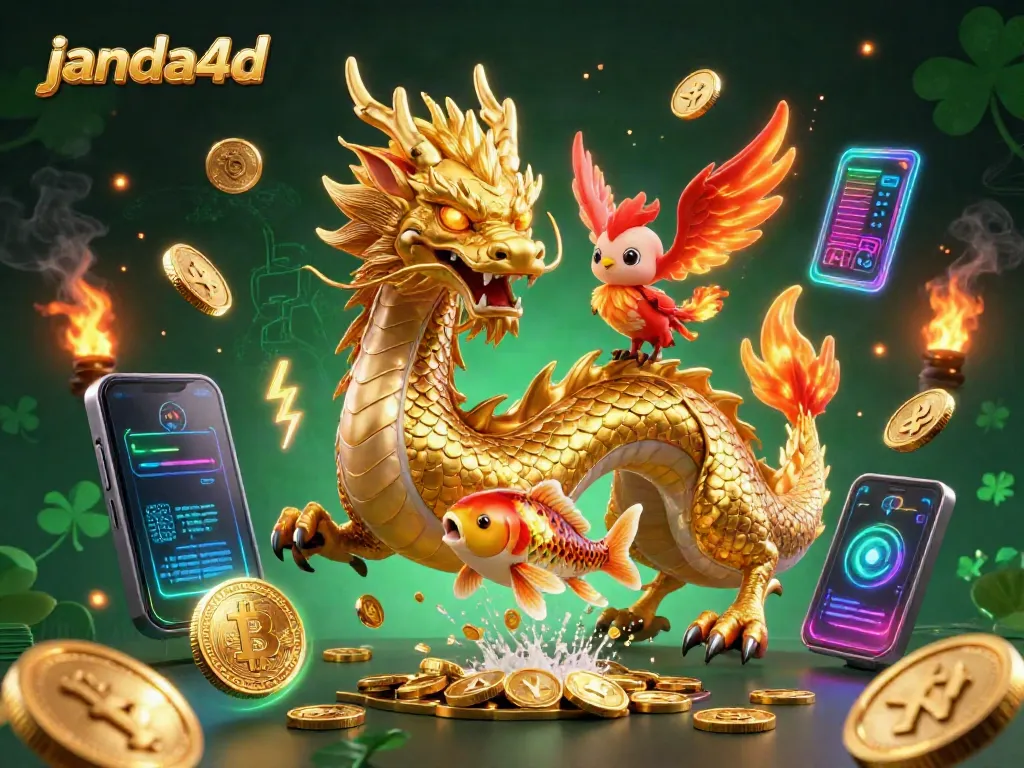 Permainan menarik di janda4d dengan naga emas dan phoenix merah yang melambung melalui koin emas