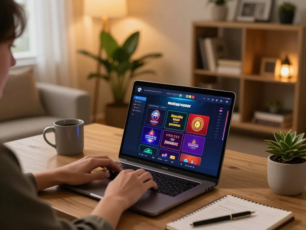 A player enjoying games at non gamstop casinos on a laptop in a cozy home setting