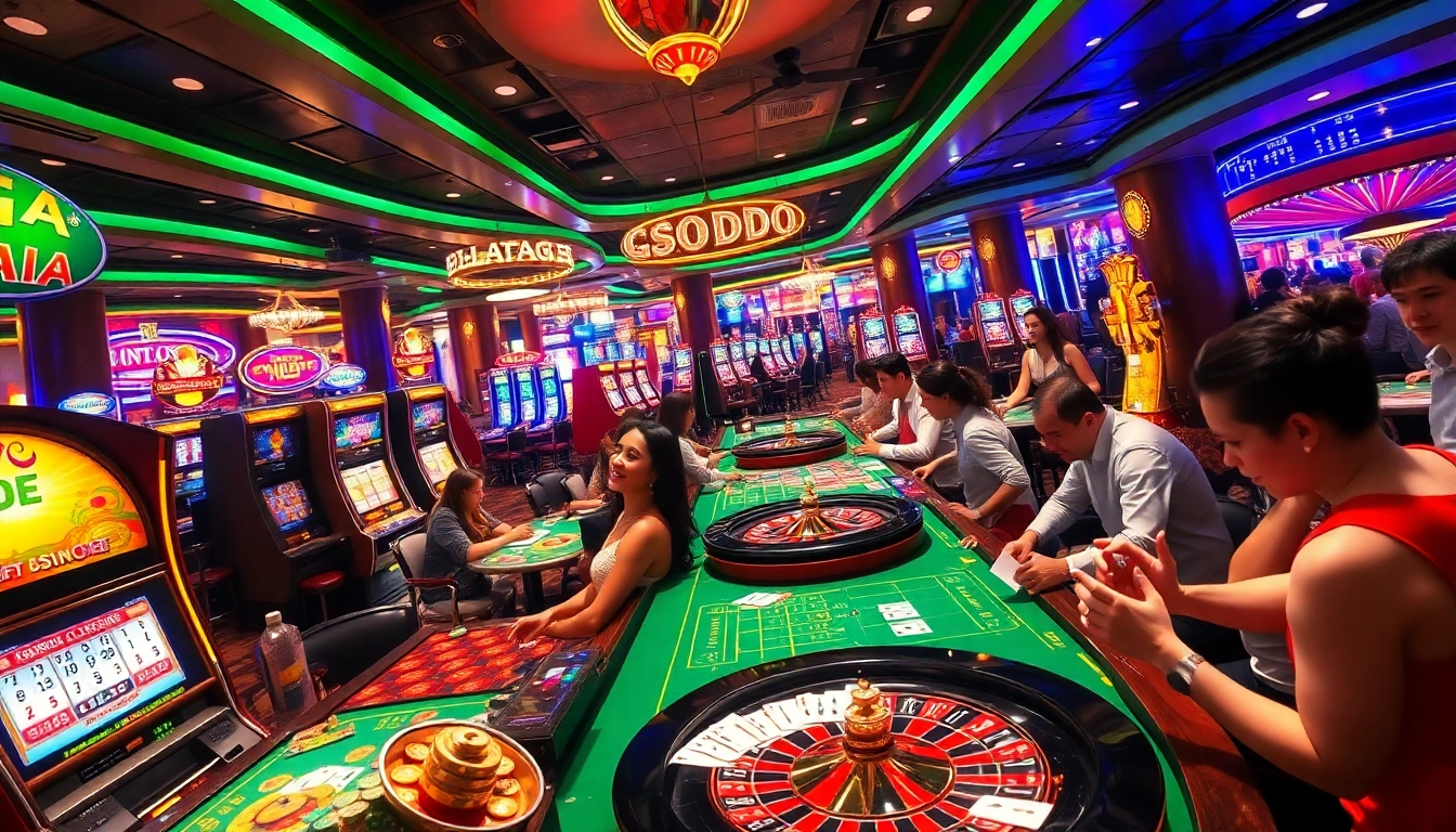 Experience the thrill of a SODO casino with vibrant tables and excited players.