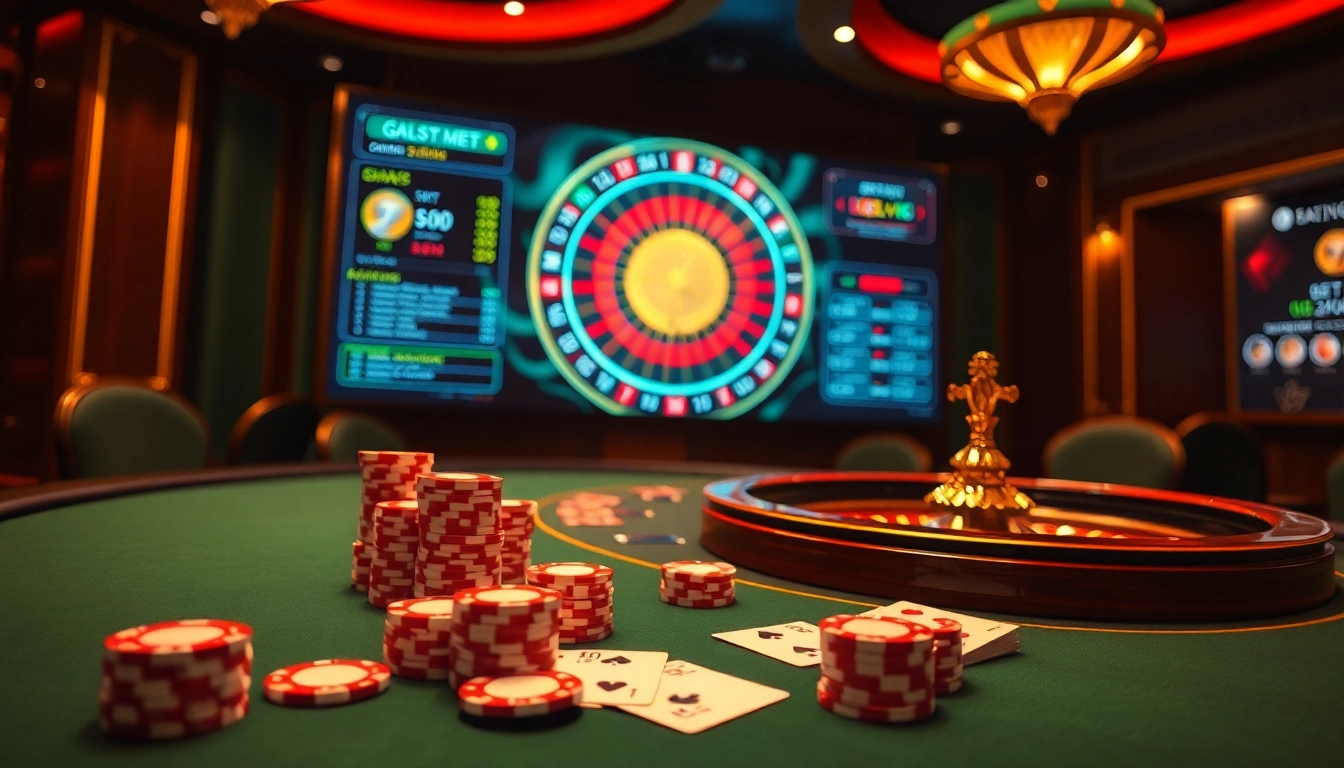 Engage with thrilling games at bdtk66 my, showcasing poker chips, cards, and roulette thrills.