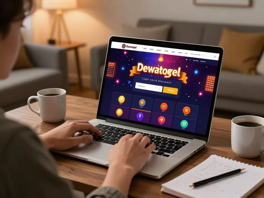 Dewatogel Login Link Alternatif facilitates seamless online betting on a stylish laptop in a cozy home setting