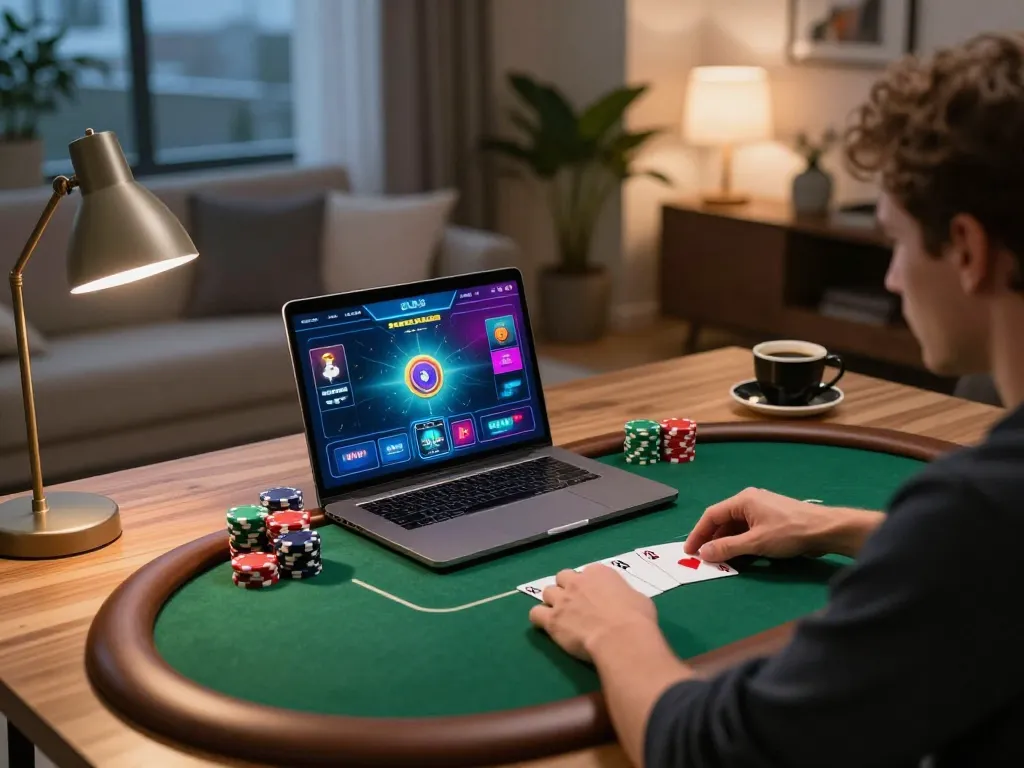 Engaging in a thrilling poker game online at taixiusunwin.art in a cozy and stylish home environment.