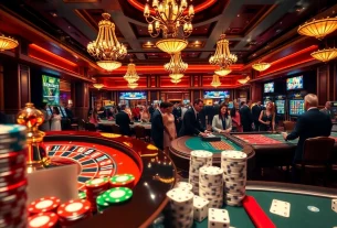 rikbet players engaging at a vibrant casino table with cards and chips