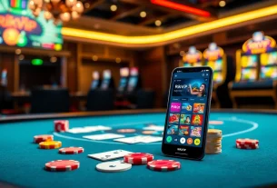 Rikvip players engaging in an exciting poker game with vibrant chips and cards.