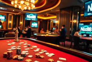 Players engaging in thrilling gambling action at Nc88 casino tables, highlighting excitement and strategy.