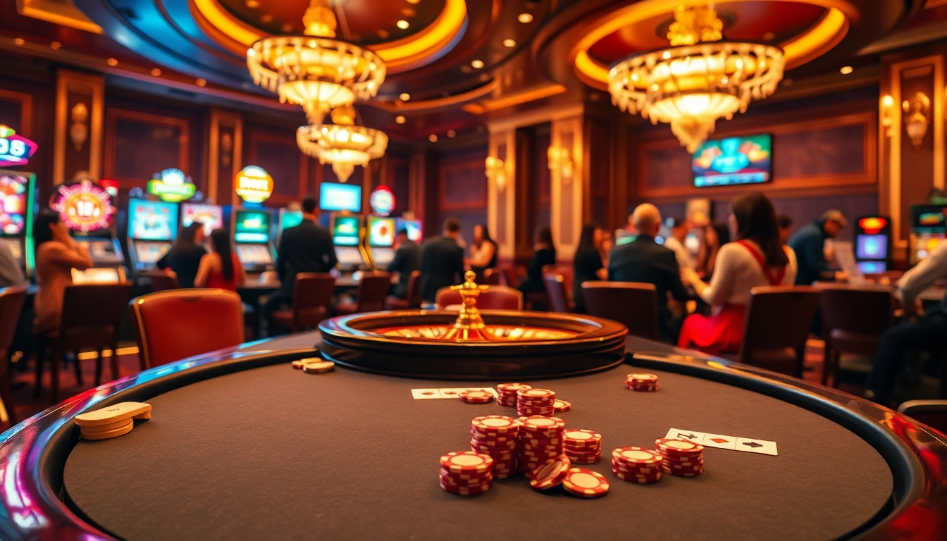 Players enjoying the thrill of MK8 เครดิตฟรี while engaging at a luxurious casino table.