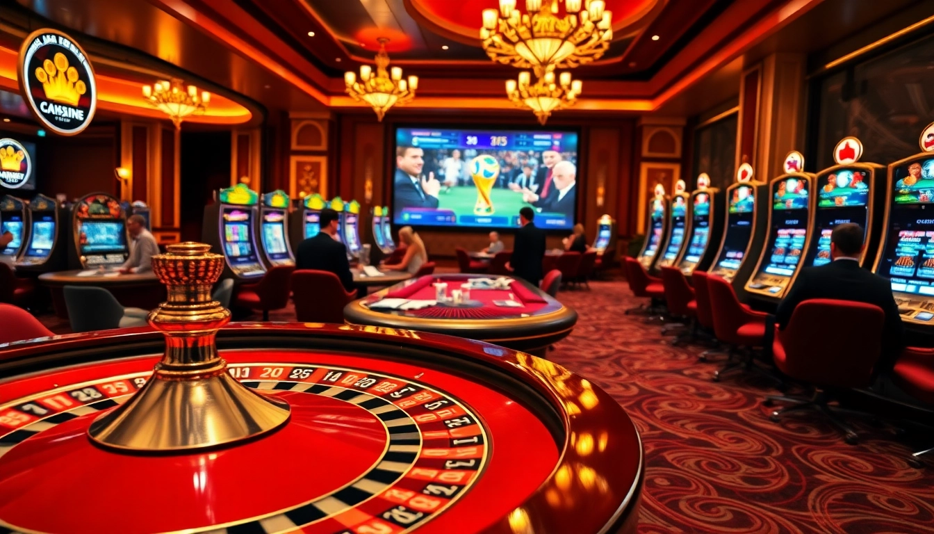 Experience the thrill of แทงบอลโลก at an upscale casino with vibrant gambling action.